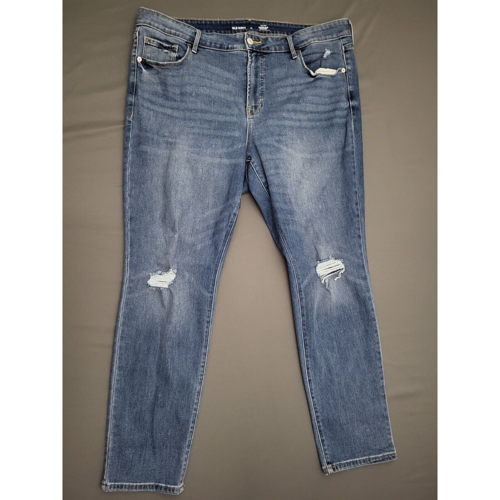 Old Navy Power Slim Straight High Rise Distressed Jeans Blue Size 18 Medium Wash